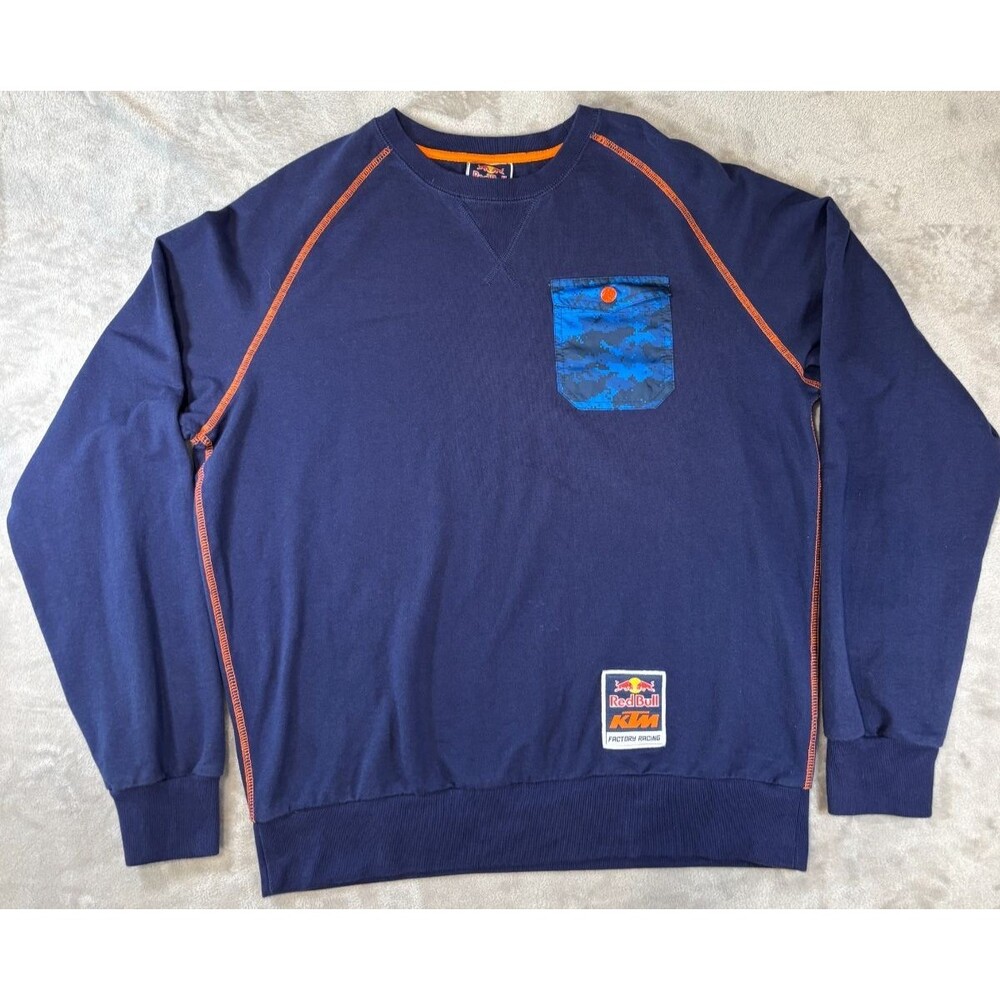 Red Bull KTM Factory Racing Sweatshirt Men L Navy Moto Crewneck Camo Pocket
